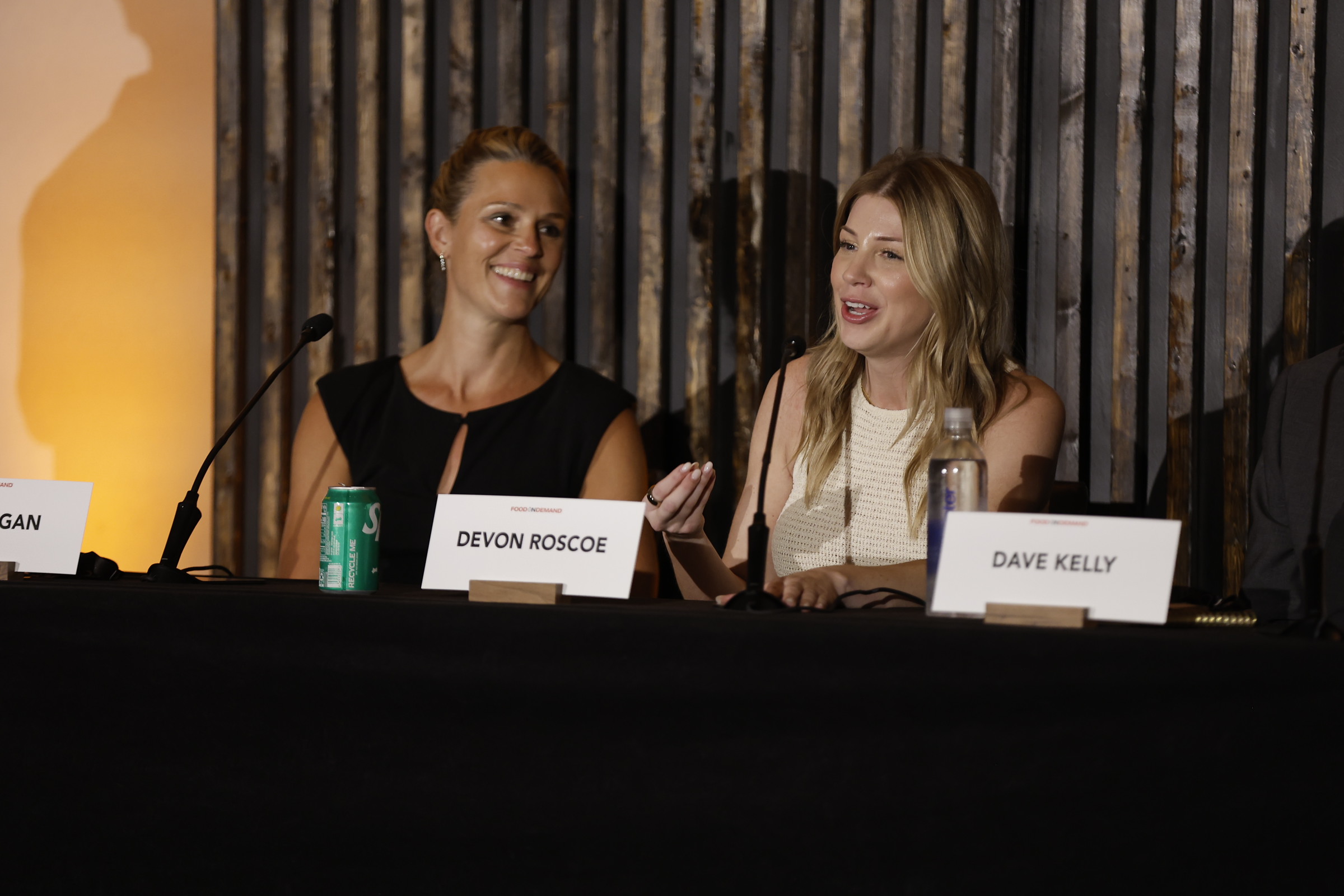 Pictured left to right: Lucy Logan, co-founder of EveryBite, and Devon Roscoe, director of marketing professional services at Olo, speak onstage during the 2026 Food On Demand Conference in Dallas.