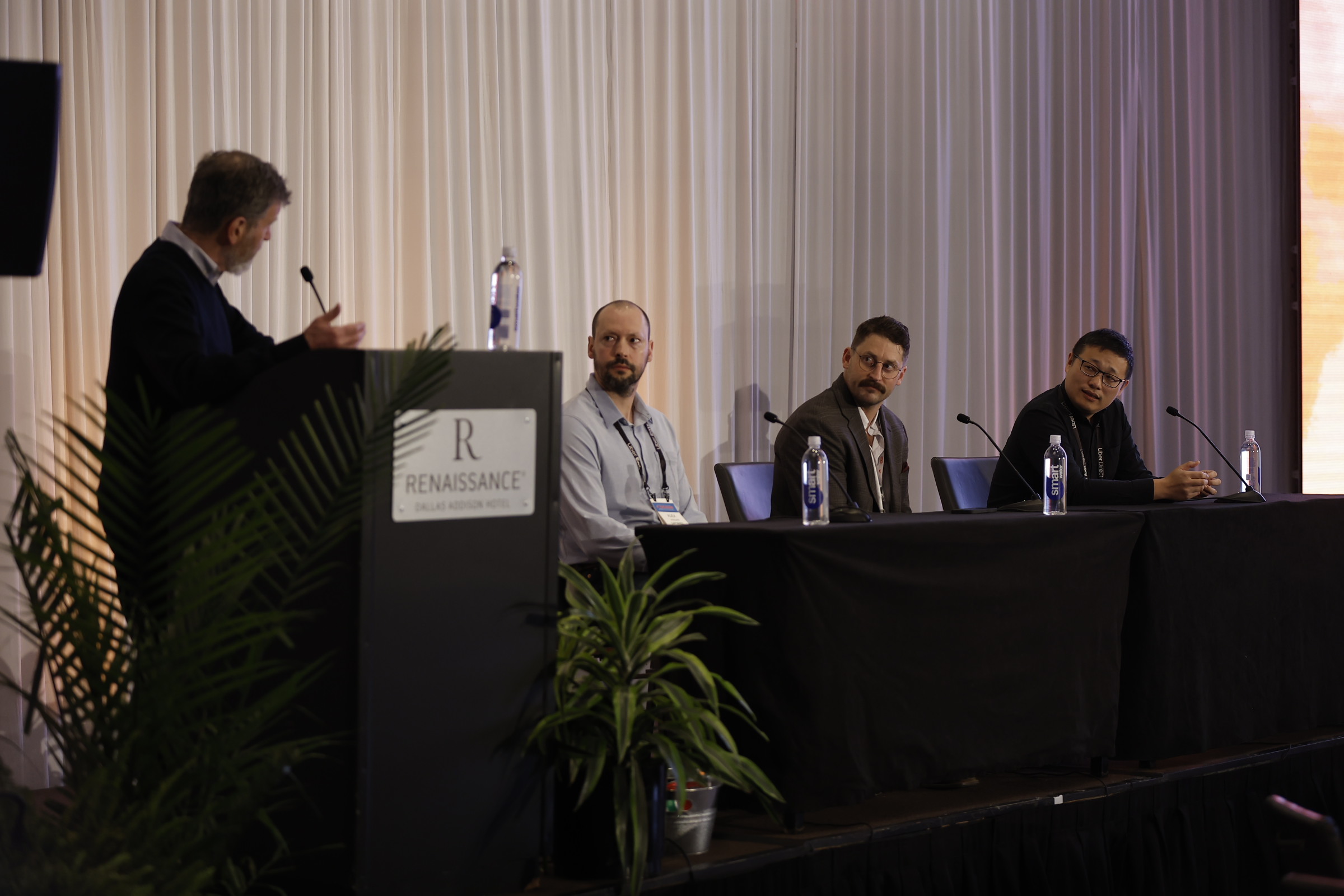 Pictured left to right: Peter Backman, founder of The Delivery World, moderated a session featuring Alex Vasilkin, CEO and co-founder of Cartwheel; Zach Nienow, vice president of revenue and support at Favor Delivery; and Yaofei Feng, co-founder of Fantuan Delivery.